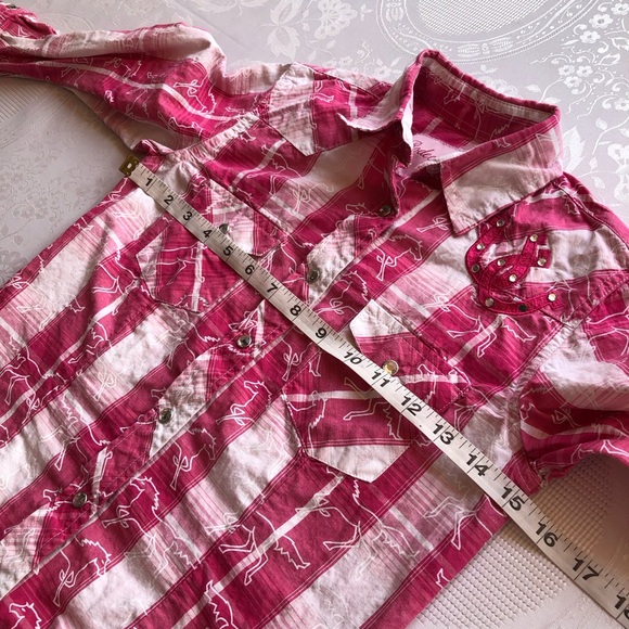 Rodeo Girl By Lin Western Style Pink/White Plaid Shirt Girls Size M Embroidered - Picture 6 of 16
